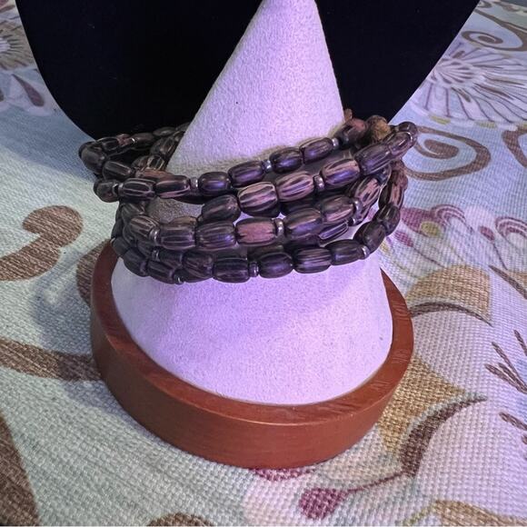 Silpada 925 Sterling Silver Palm Wood Beaded Multi Strand Toggle Bracelet - Picture 2 of 10